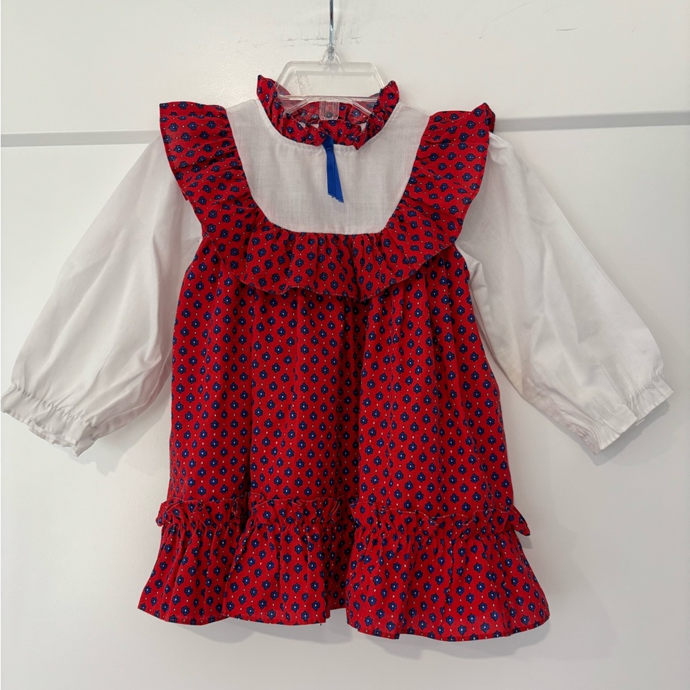 Vintage 90s SEARS Red White Blue Prairie Style Long Sleeve Dress